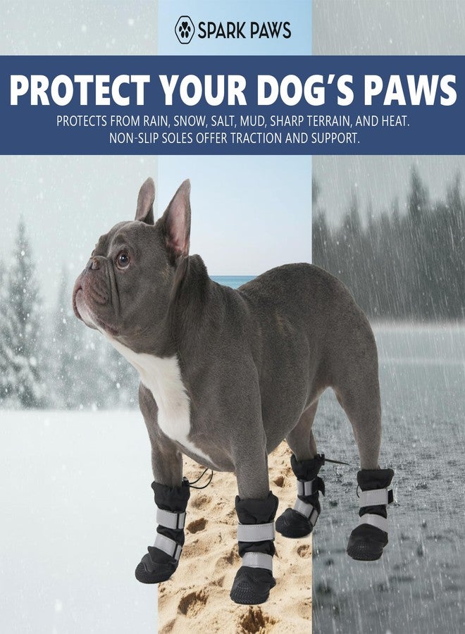 Spark Paws أحذية سبارك باوز للكلاب، أحذية مقاومة للماء للكلاب متوسطة وكبيرة الحجم، مانعة للانزلاق، تسمح بتهوية القدمين، مع واقيات للأقدام - 4 قطع من أحذية المشي للكلاب مع أشرطة عاكسة - أسود، مقاس 6 - Image 4