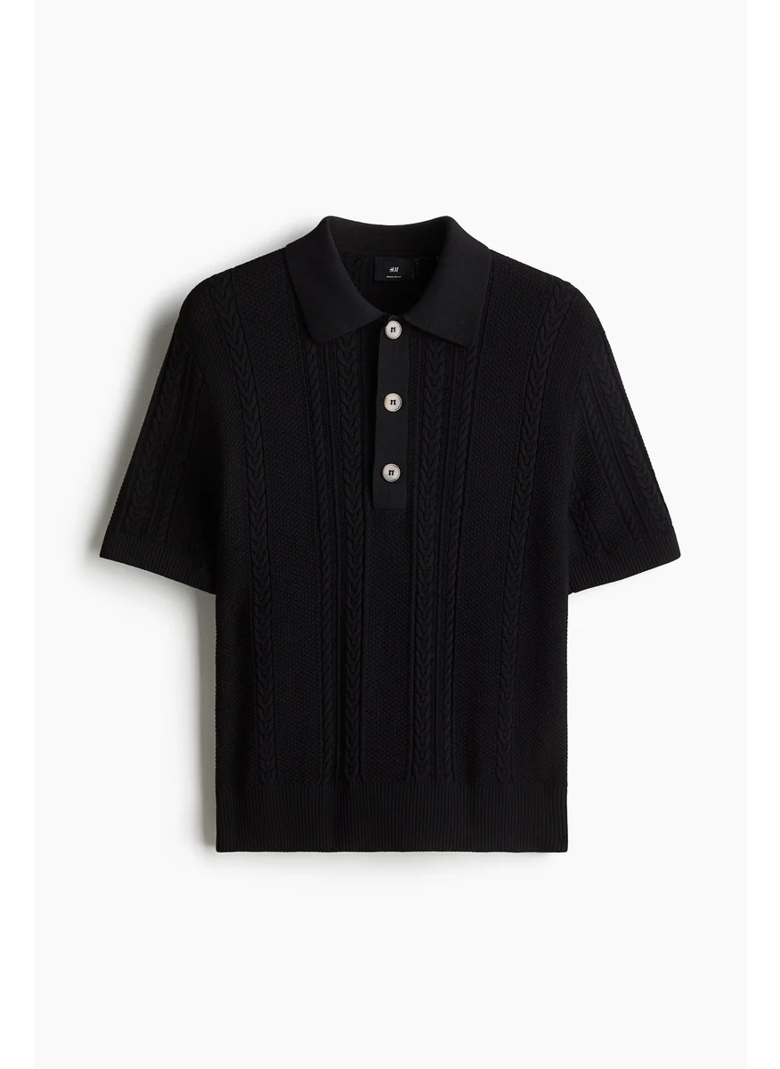 H&M Regular Fit Cable-Knit Polo Shirt