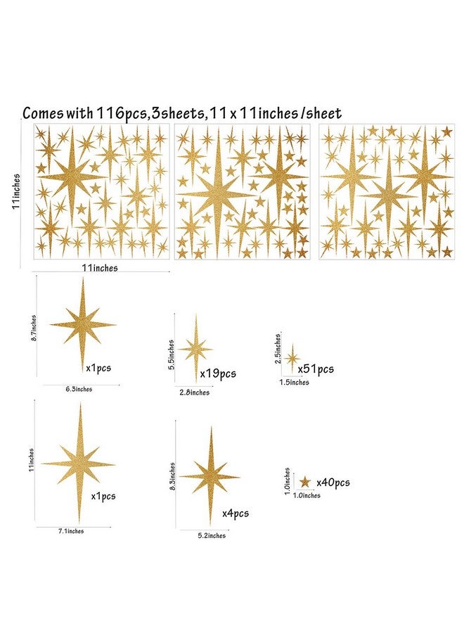 إيزما ملصقات حائط على شكل نجمة لغرف الفتيات (116 قطعة) ملصق جداري لامع وملصقات نجوم مقشرة 6 أحجام - Image 2