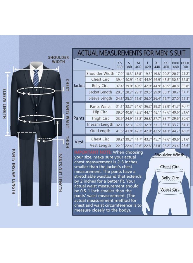 Cooper & Nelson Men's Suit Slim Fit, 3 Piece Suits for Men, One Button Solid Jacket Vest Pants with Tie, Tuxedo Set Navy Blue L - Image 3
