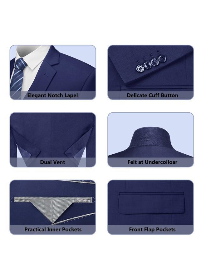 Cooper & Nelson Men's Suit Slim Fit, 3 Piece Suits for Men, One Button Solid Jacket Vest Pants with Tie, Tuxedo Set Navy Blue L - Image 5