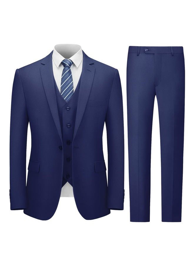 Cooper & Nelson Men's Suit Slim Fit, 3 Piece Suits for Men, One Button Solid Jacket Vest Pants with Tie, Tuxedo Set Navy Blue L - Image 1