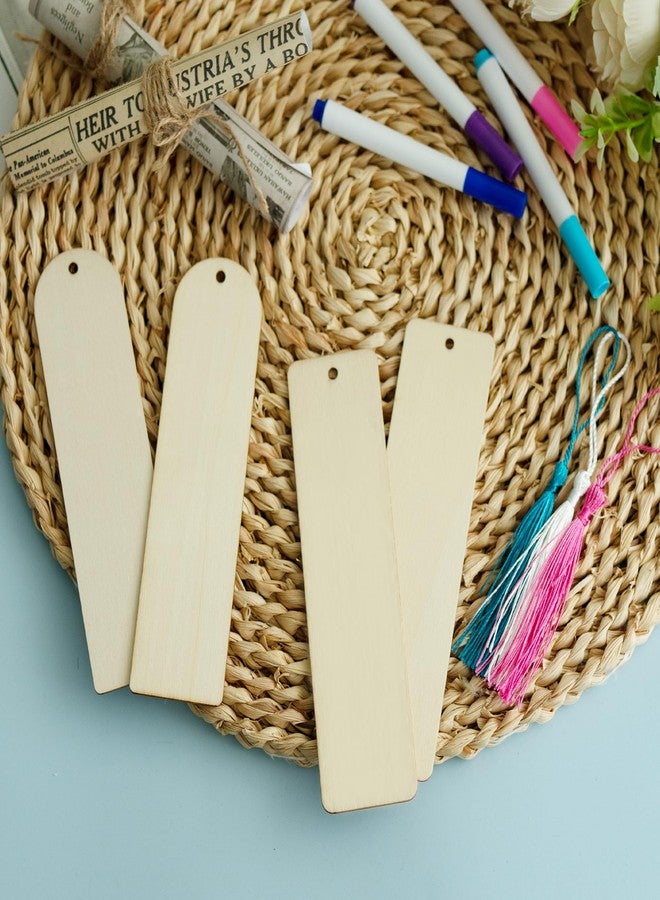 SWATOM Wood Bookmarks Blank DIY Semicircle & Rectangle Wooden Bookmark Craft Bulk 30 PCS Unfinished Wood Tags Rectangle Shape Ornaments with Holes and Tassels for Wedding Party Birthday Decoration - Image 5