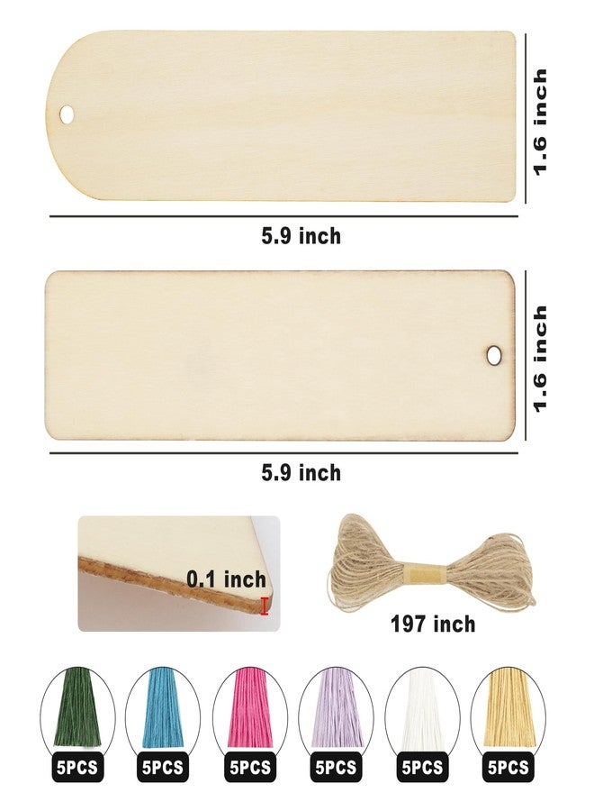 SWATOM Wood Bookmarks Blank DIY Semicircle & Rectangle Wooden Bookmark Craft Bulk 30 PCS Unfinished Wood Tags Rectangle Shape Ornaments with Holes and Tassels for Wedding Party Birthday Decoration - Image 4