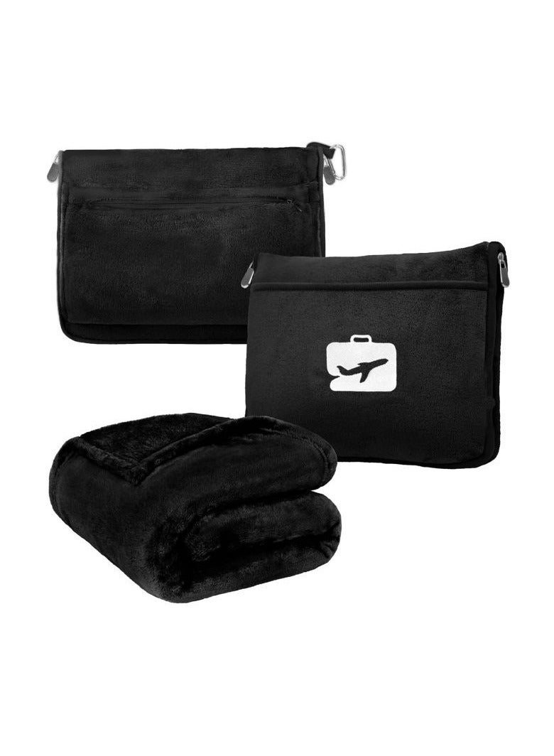 general Travel Blanket Pillow Soft Bag with Pocket, Airplane