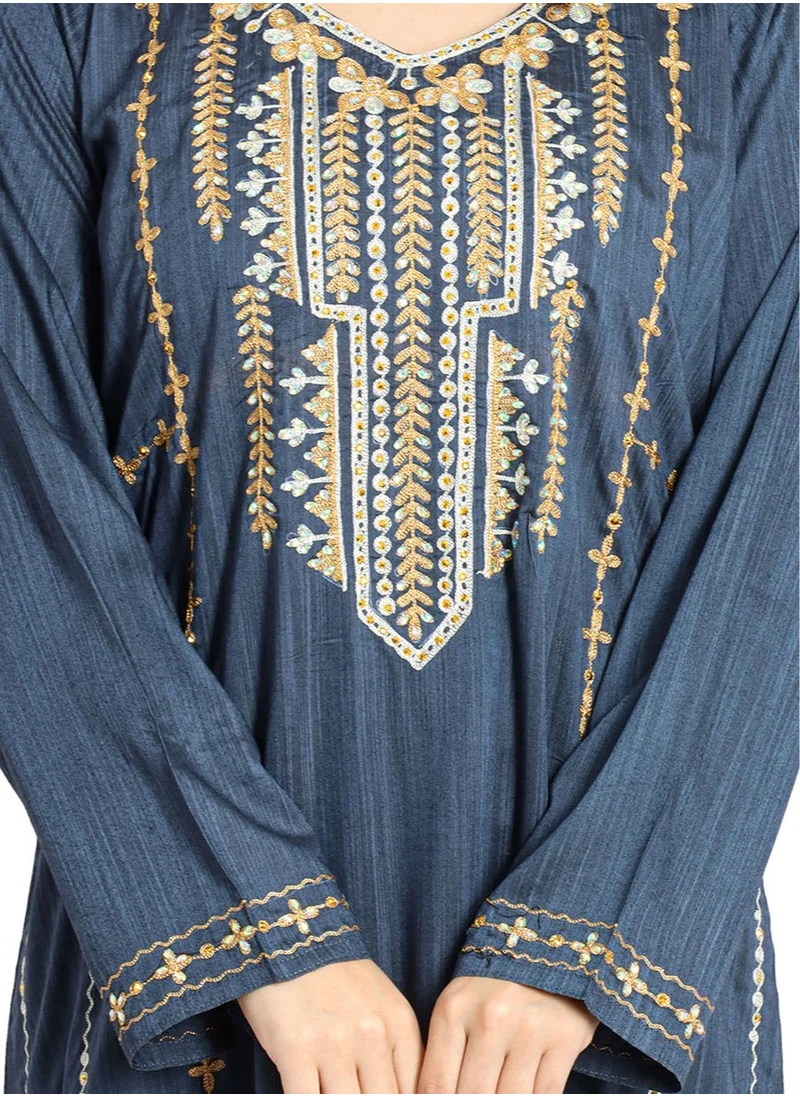 IKKXA Aary Embroidery Jalabiya IK1583 Grey