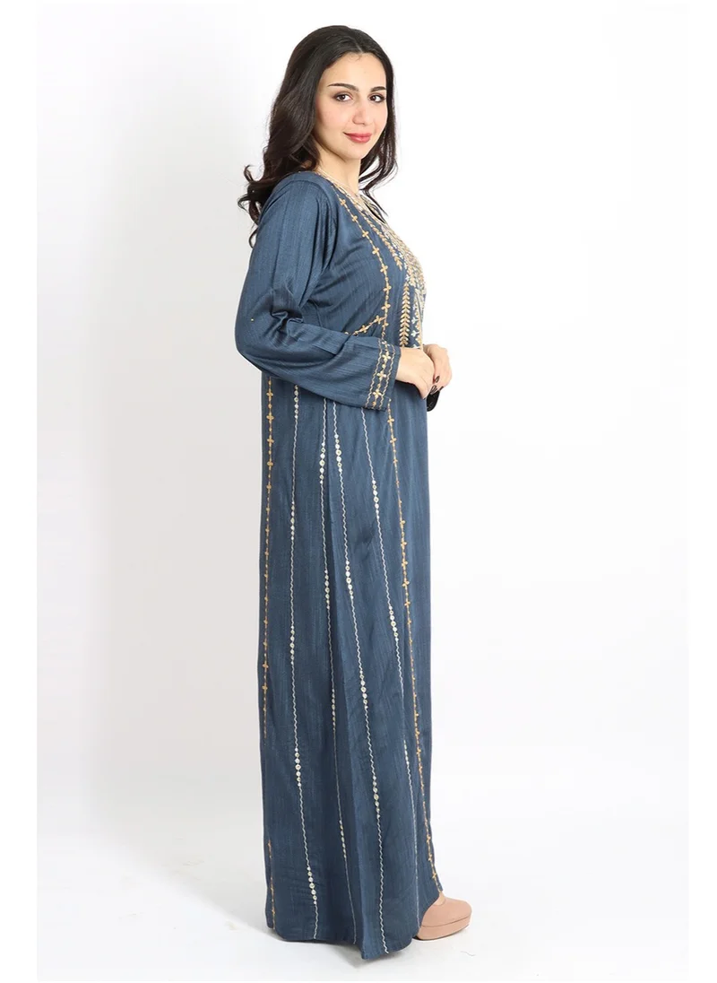IKKXA Aary Embroidery Jalabiya IK1583 Grey