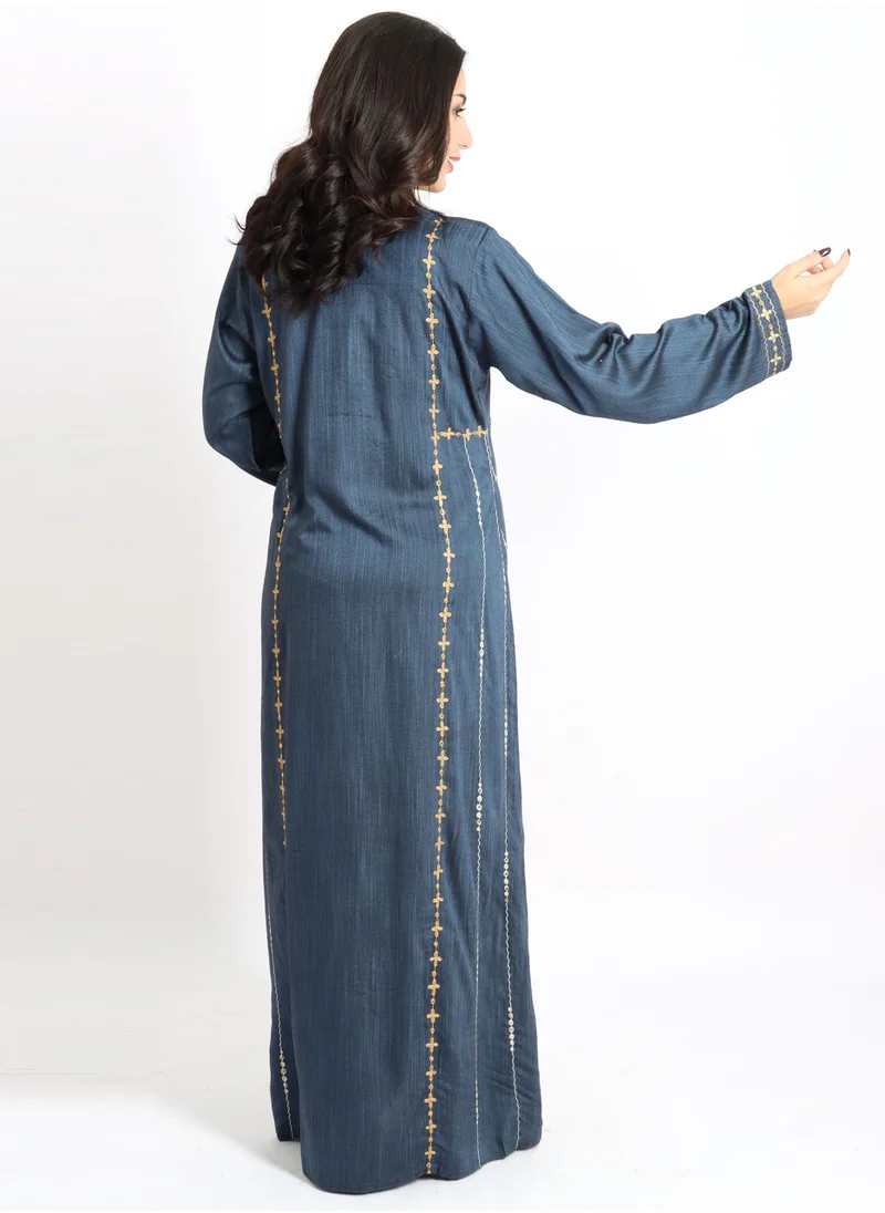 IKKXA Aary Embroidery Jalabiya IK1583 Grey