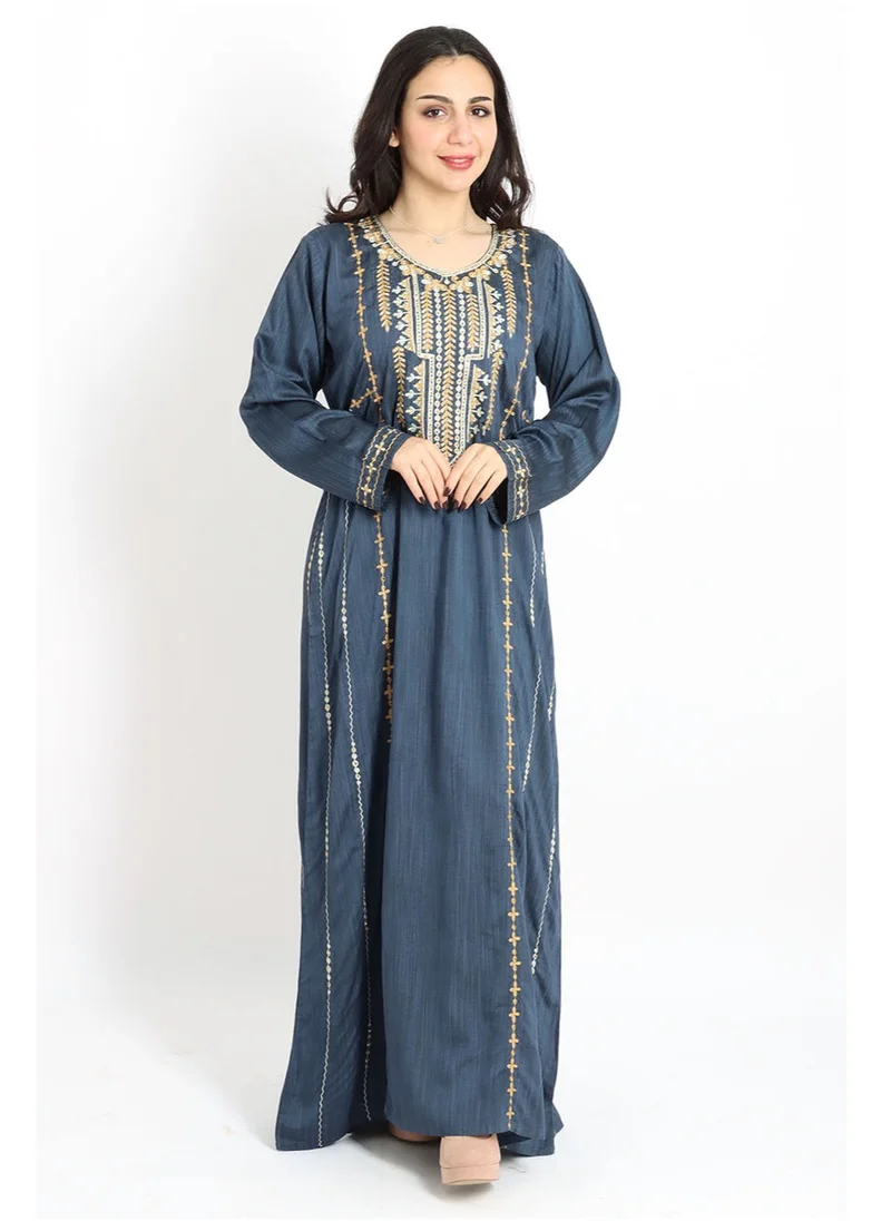 IKKXA Aary Embroidery Jalabiya IK1583 Grey