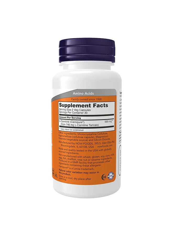 Now Foods L-Carnitine Dietary Supplement 250mg - 60 Capsules - Image 2