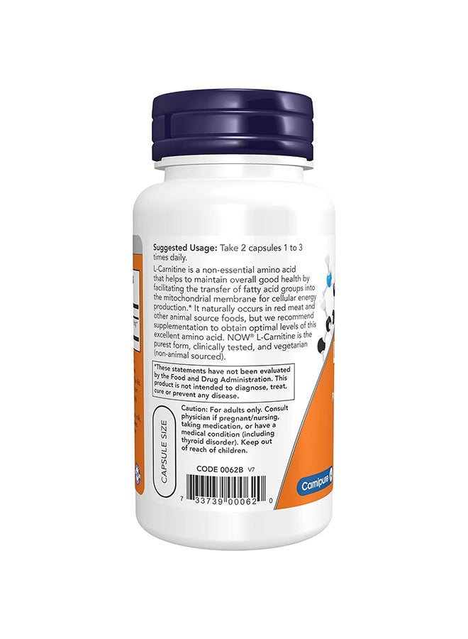 Now Foods L-Carnitine Dietary Supplement 250mg - 60 Capsules - Image 3