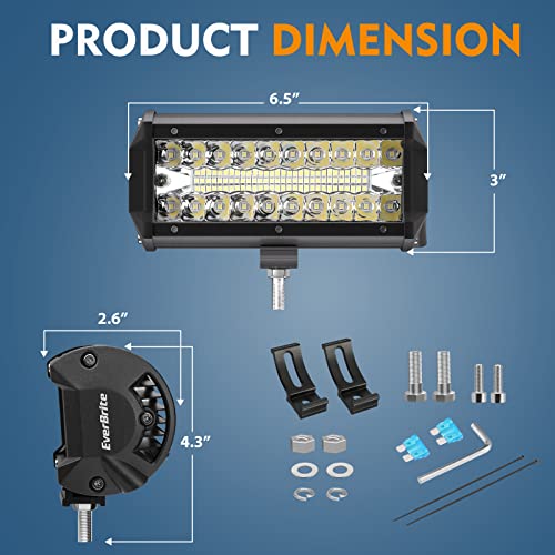 EverBrite 2PCS 7 Inch 150W Light Bar, Spot Flood Off Road Fog Driving Work Light for Truck Car ATV SUV Cabin Boat, with 16AWG Wiring Harness Kit- 2 Leads - Image 4