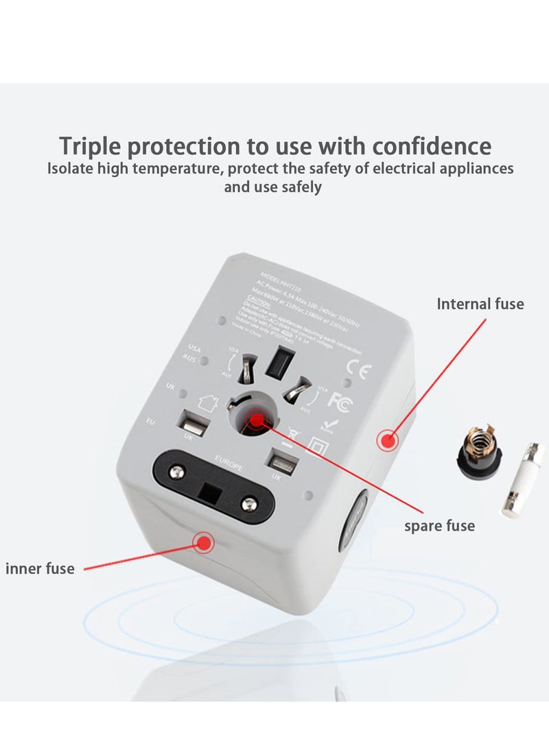 Travel Universal Plug Adapter International Power Adapter with 3 USB Ports 1 Type-C Port Travel Essentials for Europe US, EU, UK, AU 160 Countries with Storage Case - Image 4