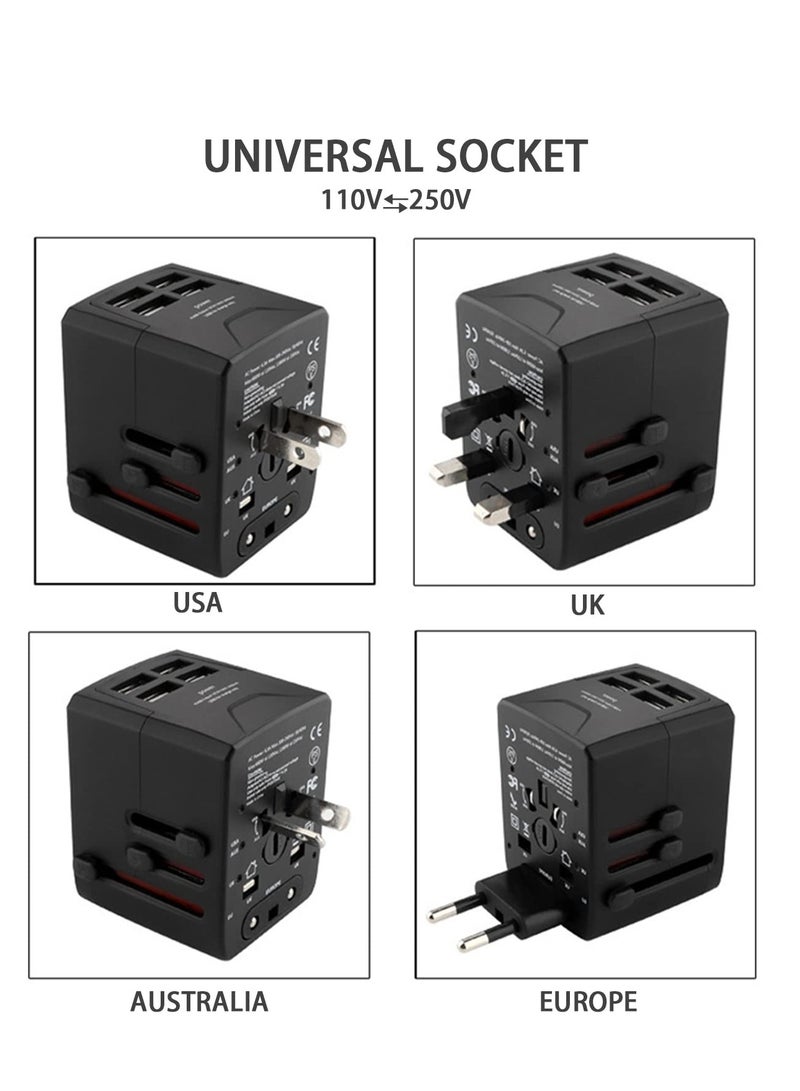 Travel Universal Plug Adapter International Power Adapter with 3 USB Ports 1 Type-C Port Travel Essentials for Europe US, EU, UK, AU 160 Countries with Storage Case - Image 3