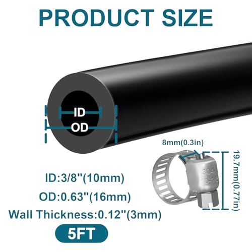 SDZONGES Vacuum Hose 38 10mm ID 5FT Automotive Vacuum Line 130PSI Max Pressure Silicone Hose with 4 Clamps - Image 3