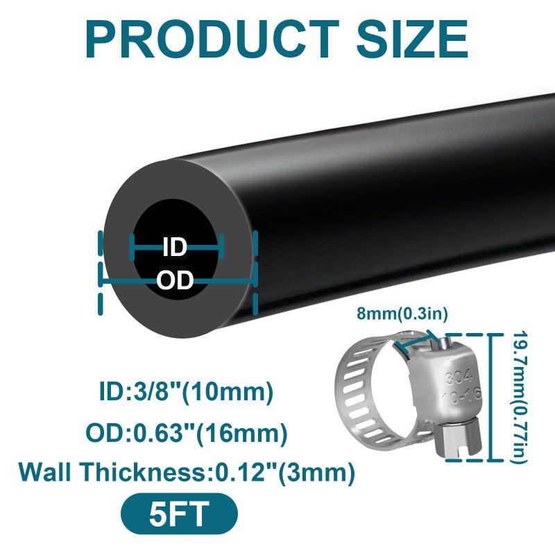 SDZONGES Vacuum Hose 38 10mm ID 5FT Automotive Vacuum Line 130PSI Max Pressure Silicone Hose with 4 Clamps - Image 4