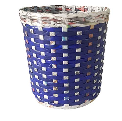 Sonas Creation Paperus Blue Opentop Dustbin Waste Basket Trash Can Indoor Planter Storage Basket Standard Size 10 Liter 11 inch Tall EcoFriendly Handmade of Paper Ropes - Image 1