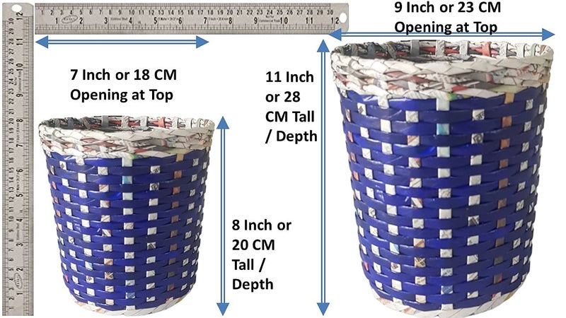Sonas Creation Paperus Blue Opentop Dustbin Waste Basket Trash Can Indoor Planter Storage Basket Standard Size 10 Liter 11 inch Tall EcoFriendly Handmade of Paper Ropes - Image 3