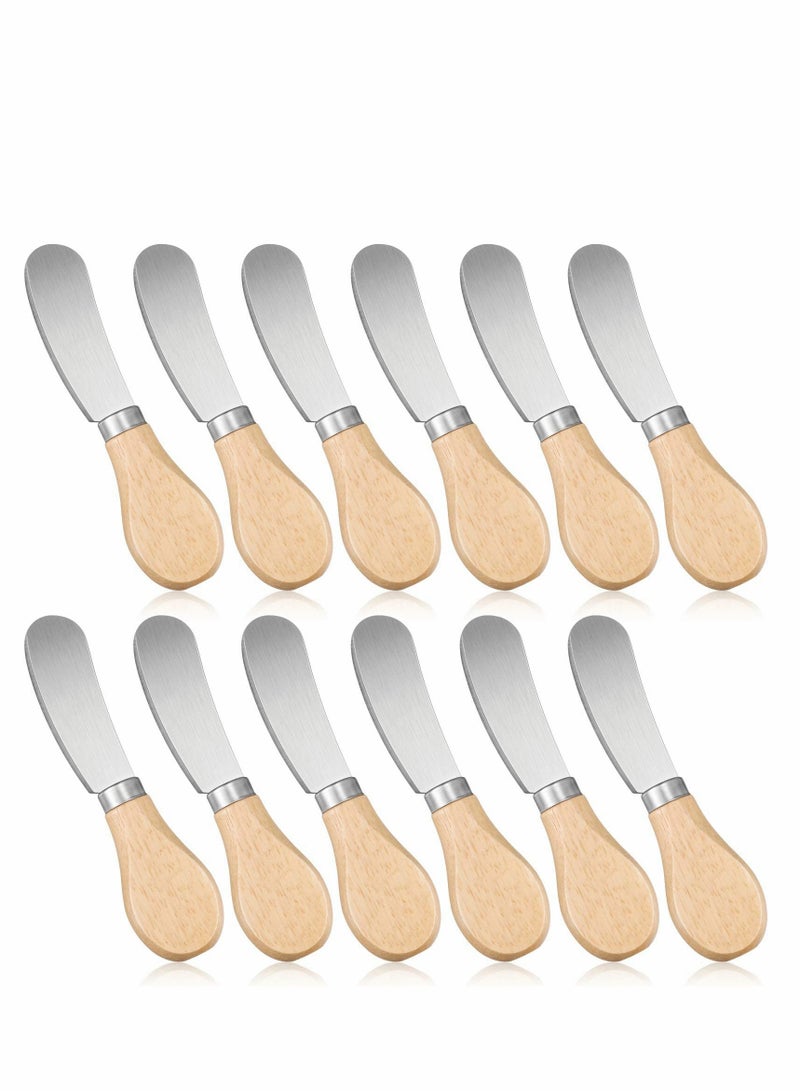Cheese Spreaders with Bamboo Handle, 4.7 Inch Stainless Steel Butter Spreader, Deluxe Sandwich Cream Cheese Condiment Knives - 12PCS - Image 1