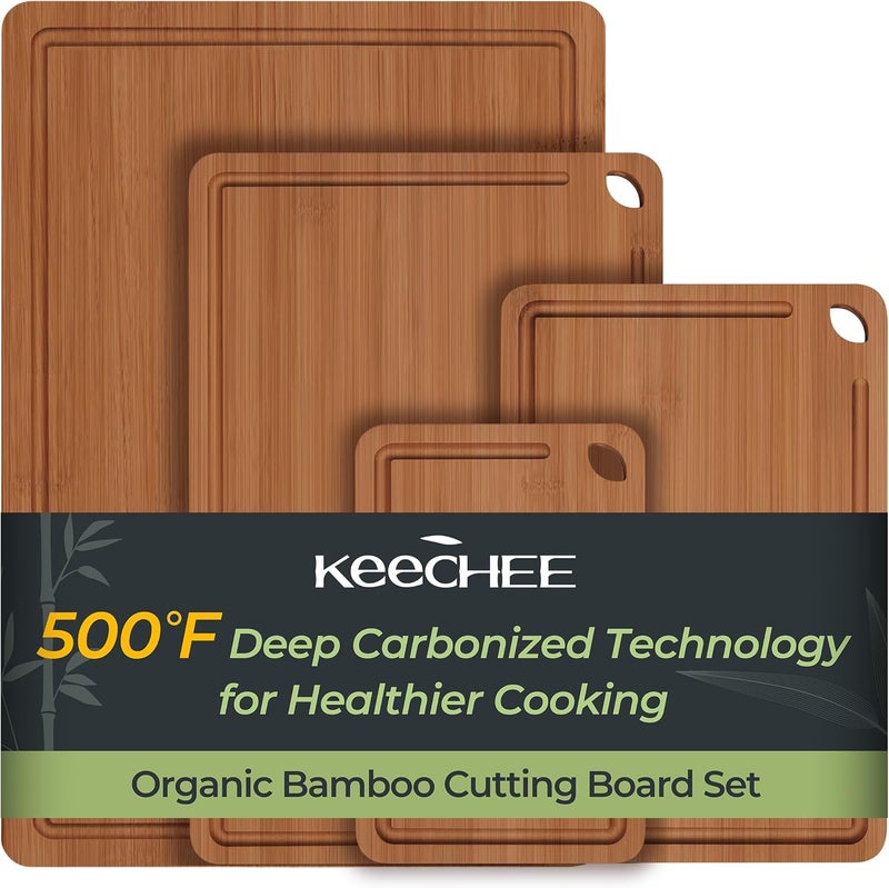 keechee Wood Cutting Board, Carbonized Bamboo Cutting Boards Set With Smooth Surface & Easy Storage For Busy Kitchens, Ideal Charcuterie & Chopping, Durable, Knife-Friendly (4Pcs) - Image 1