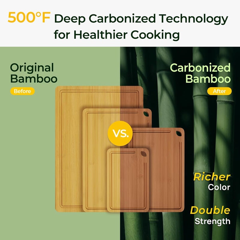 keechee Wood Cutting Board, Carbonized Bamboo Cutting Boards Set With Smooth Surface & Easy Storage For Busy Kitchens, Ideal Charcuterie & Chopping, Durable, Knife-Friendly (4Pcs) - Image 2