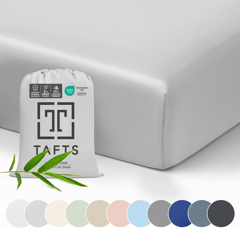 Tafts Tafts Crib Sheets 100 Viscose derived from Bamboo Fitted Girls Boys  Unisex 8 Inch Deep Pocket Standard Crib  Toddler Mattress Cooling Soft 360 Elastic Lifetime 28 x 52 Light Grey