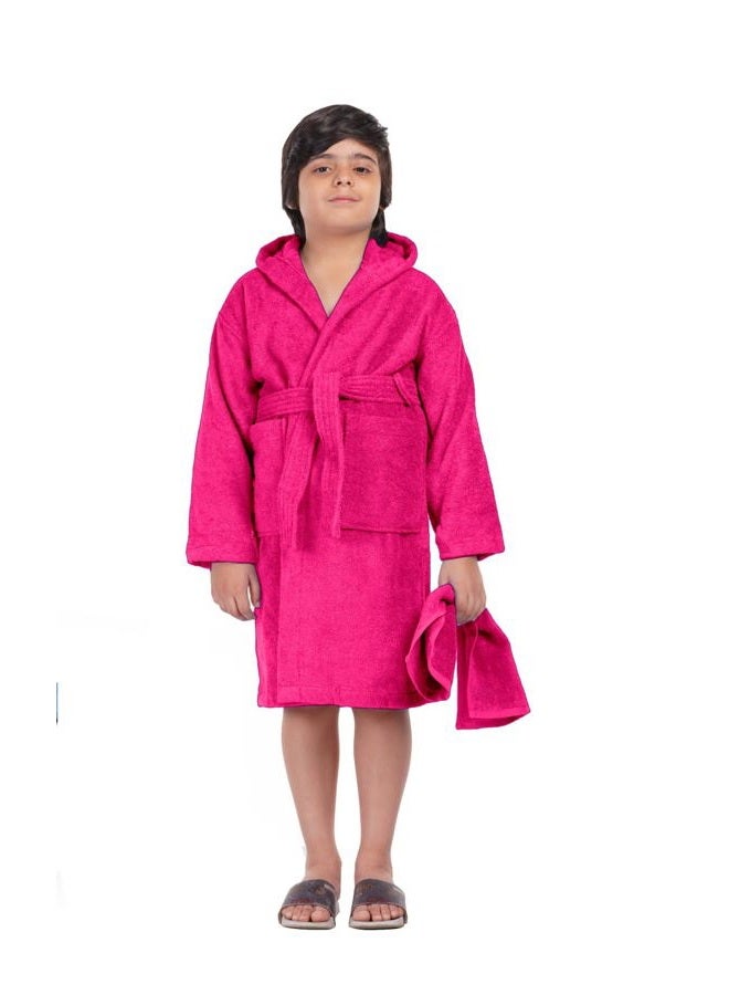 ALLEN & MATE 100% COTTON Children's Bathrobe with Hood Quick-Drying for Boys and Girls, Morning Coat with Towel and Pockets, pink, 10-11 Years - Image 1