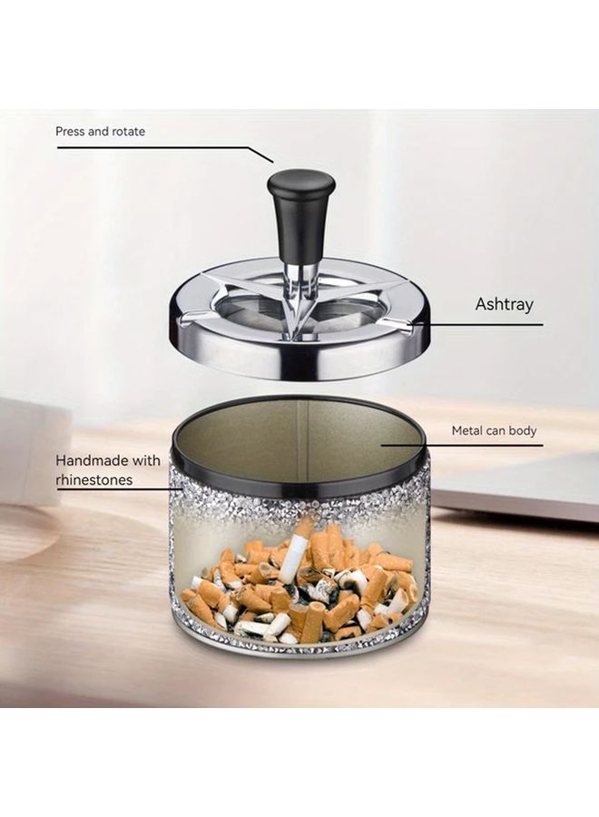 Blue Push Down Windproof Spinning Ashtray Desktop Metal Ashtray For Home Office Car Smoking Accessory Spillproof Portable Design - Image 2