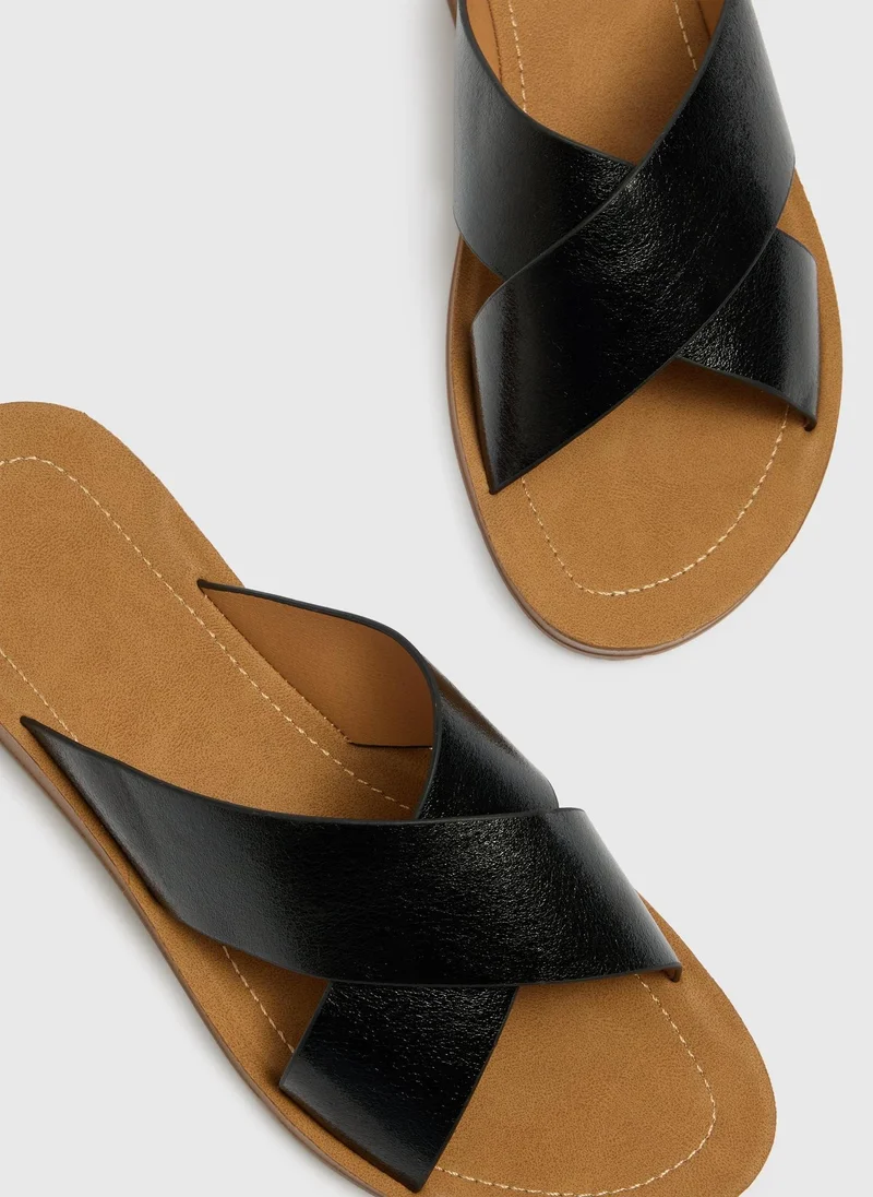 Matalan Soleflex Black Cross Strap Sandals