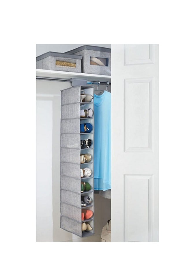 Generic Soft Fabric Closet Organizer  Holds Shoes Handbags Clutches Accessories 10 Shelf Over Rod Hanging Storage Unit Textured Print 2 Pack  - Image 3