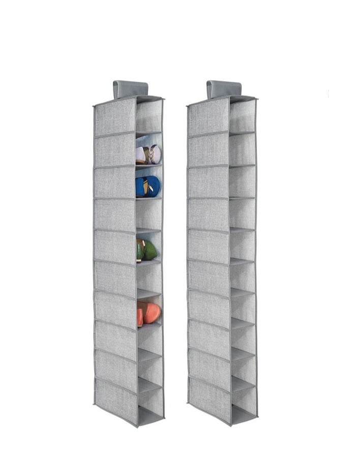 Soft Fabric Closet Organizer  Holds Shoes Handbags Clutches Accessories 10 Shelf Over Rod Hanging Storage Unit Textured Print 2 Pack