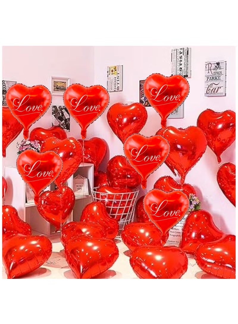 18 PCS Red Heart Shape Love Printed Foil Balloons Set For Anniversary And Valentine's Day Decoration