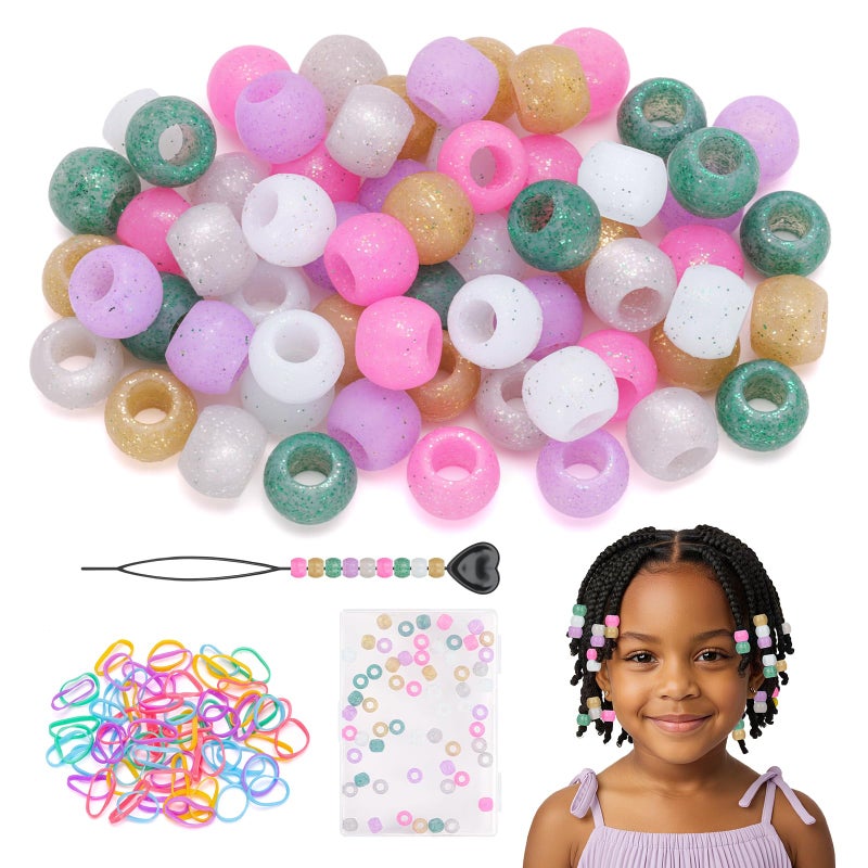 FunisFun Glitter Silicone Hair Beads 60Pcs Soft Shimmery Pony Beads for Braids 6 Colors Hair Accessories for Kids Girls Parties Daily Hairstyles (Small-60P) - Image 1