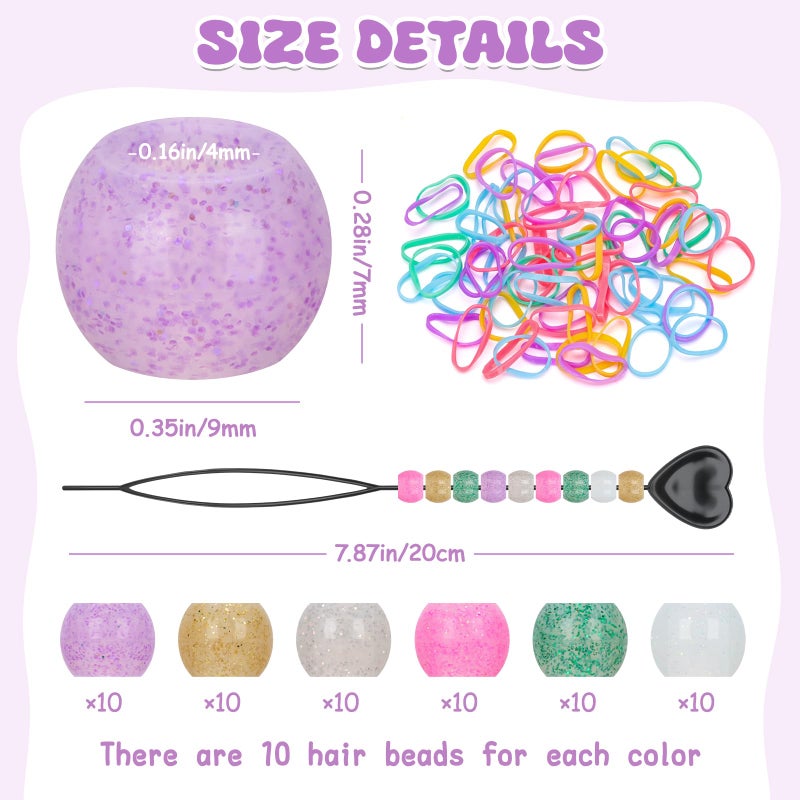 FunisFun Glitter Silicone Hair Beads 60Pcs Soft Shimmery Pony Beads for Braids 6 Colors Hair Accessories for Kids Girls Parties Daily Hairstyles (Small-60P) - Image 2