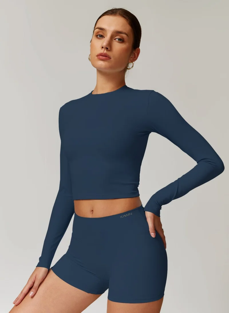 Kawn.yoga Blue Sapphire Womens Long Sleeves Fitted Crop Top for Women | Best Price UAE