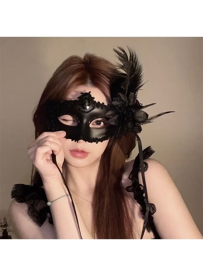 Couple Masquerade Mask Set Venetian Party Mask Mardi Gras Mask Costume Mask Fancy Dress Mask for Women (Black) - Image 1