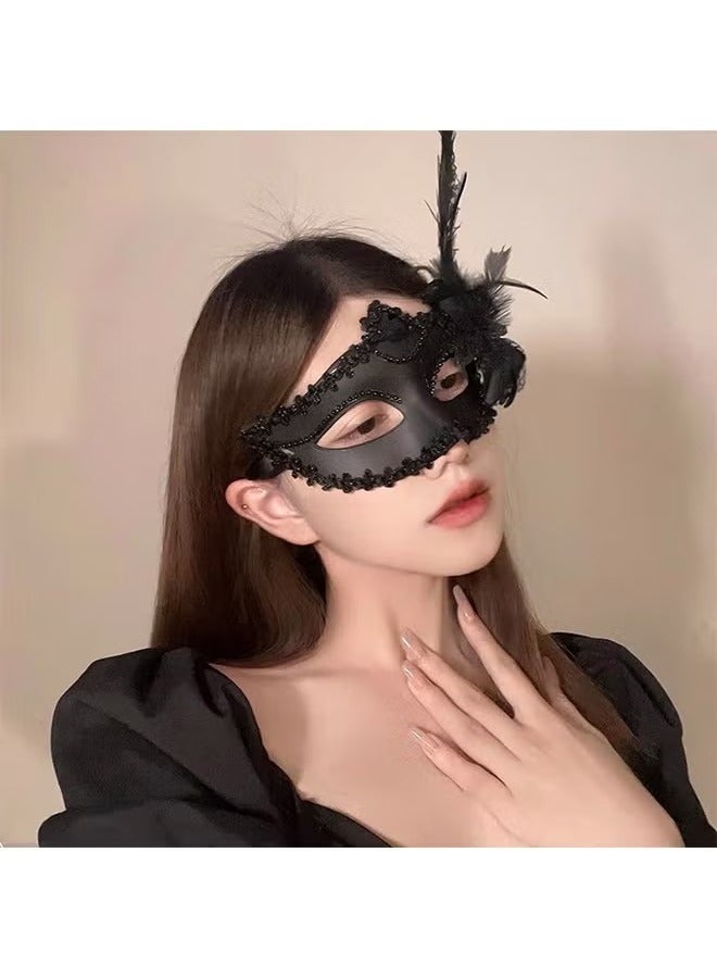 Couple Masquerade Mask Set Venetian Party Mask Mardi Gras Mask Costume Mask Fancy Dress Mask for Women (Black) - Image 4