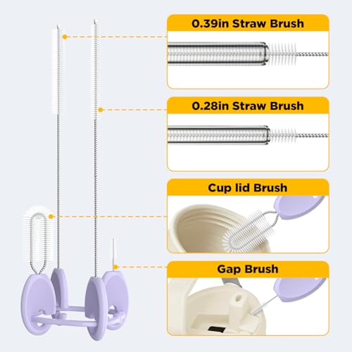 VOGOGE Straw Brush Set, 4 Piece Cleaner Kit with Standable Key Ring for Reusable Straws, Tumblers & Water Bottles – Designed for Kids & Adults, Purple - Image 3
