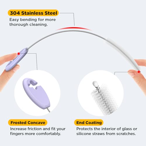 VOGOGE Straw Brush Set, 4 Piece Cleaner Kit with Standable Key Ring for Reusable Straws, Tumblers & Water Bottles – Designed for Kids & Adults, Purple - Image 4