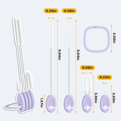 VOGOGE Straw Brush Set, 4 Piece Cleaner Kit with Standable Key Ring for Reusable Straws, Tumblers & Water Bottles – Designed for Kids & Adults, Purple - Image 2