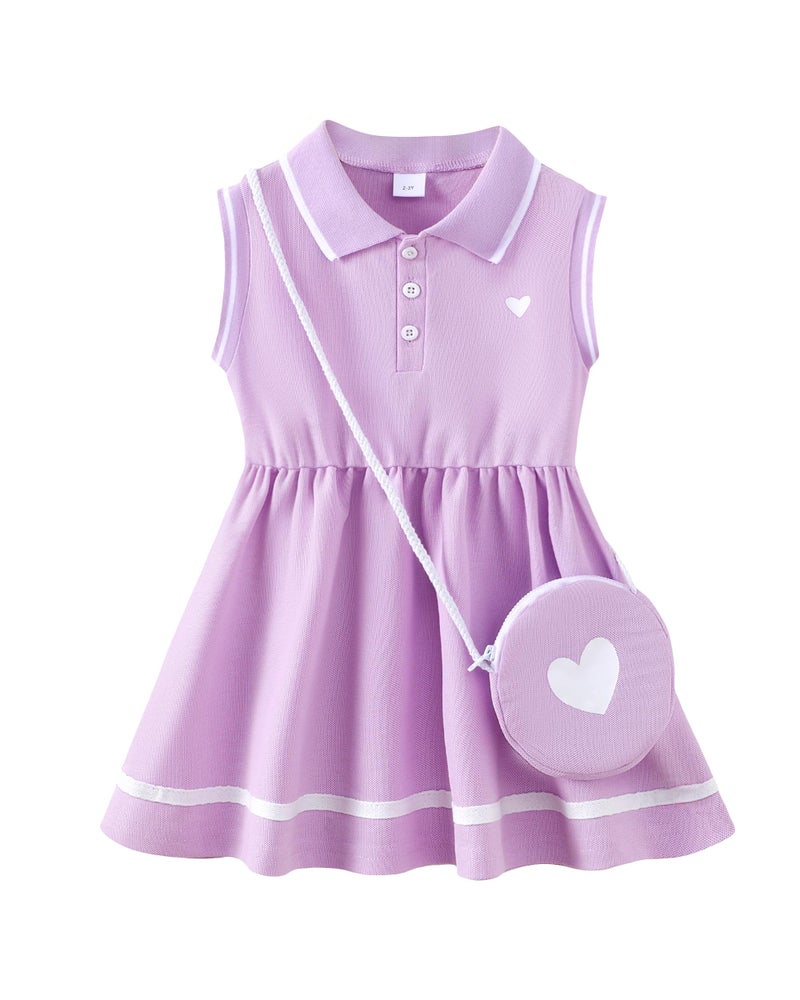 Saeaby Little Baby Girl Clothes Girl Summer Toddler Outfits Sleeveless Sporty Ruffle Dress Shirt with Shoulder Bag Playwear Sundress 5T 6T Girls Clothes Purple - Image 1