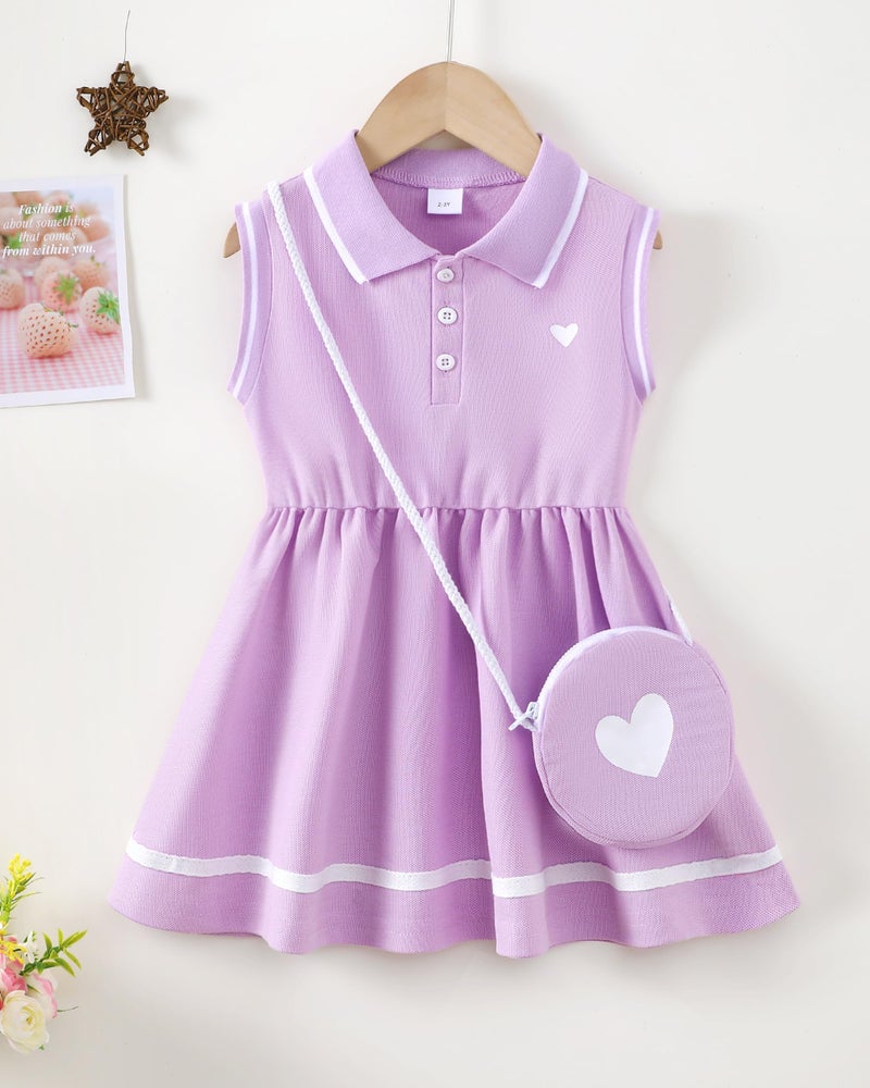 Saeaby Little Baby Girl Clothes Girl Summer Toddler Outfits Sleeveless Sporty Ruffle Dress Shirt with Shoulder Bag Playwear Sundress 5T 6T Girls Clothes Purple - Image 2