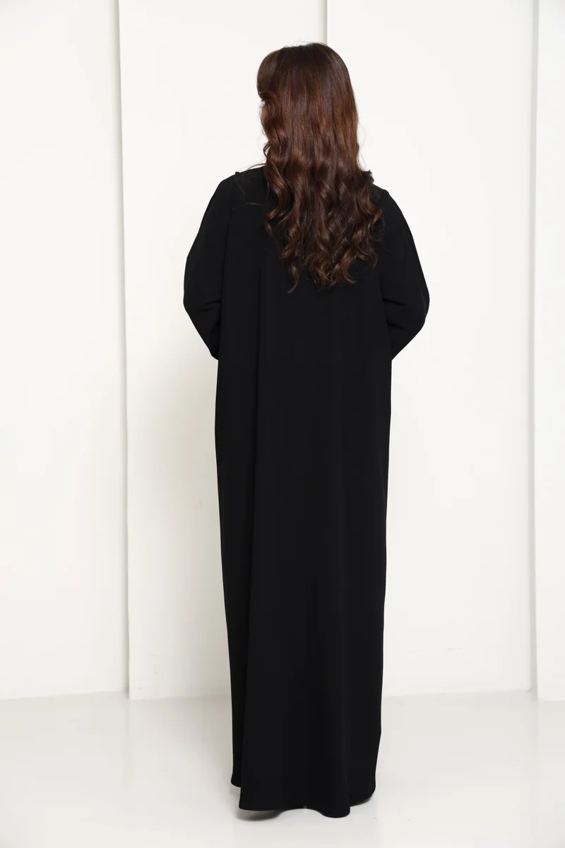 MSquare Fashion  Black Luxury Abaya with Tonal Lace Flower Embellishments for Women | Best Price UAE