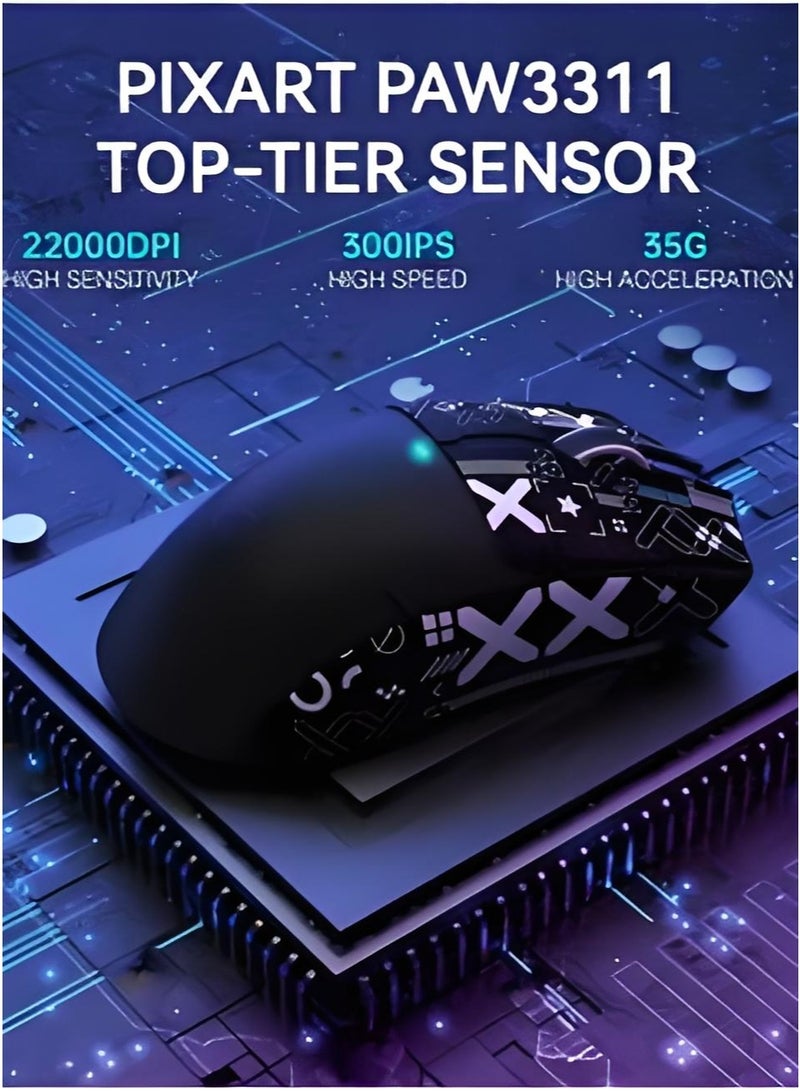 هجوم القرش ماوس ألعاب لاسلكي ثلاثي الوضعيات بتقنية بلوتوث X11 مع قاعدة شحن مغناطيسية، ماوس خفيف الوزن وغير قابل للانزلاق، حساس PixArt PAW3311، دقة 22K DPI، بلوتوث/2.4 غيغاهرتز/سلكي، لجهاز الكمبيوتر/ماك - Image 5