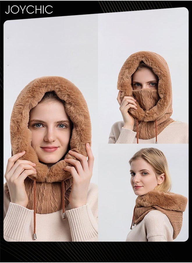 Joychic Autumn and Winter Women Outdoor Cycling Cold Protection Pullover Hat Warm Neck Mask Brown  - Image 1