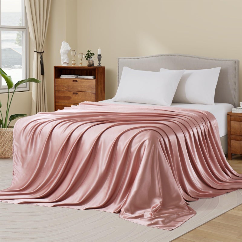 Ersmak Satin Flat Sheet Only  Single Flat Sheet King  Luxury & Ultra Soft Silky Bedding Top Sheet for King Mattress - Champagne - Image 2