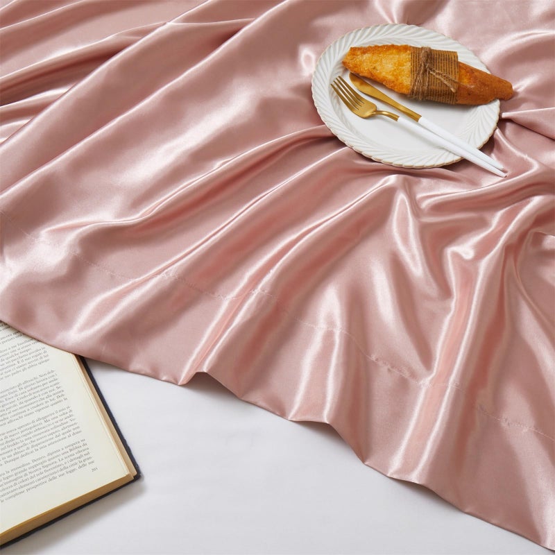 Ersmak Satin Flat Sheet Only  Single Flat Sheet King  Luxury & Ultra Soft Silky Bedding Top Sheet for King Mattress - Champagne - Image 3