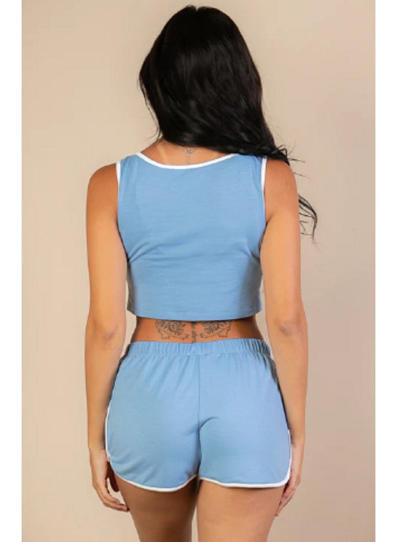 ورد شورت قصير نسائي بحواف بيضاء - Image 2