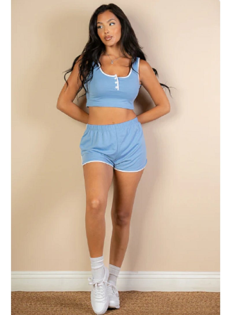 ورد شورت قصير نسائي بحواف بيضاء - Image 5