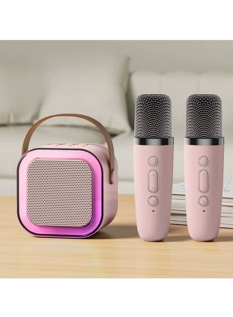 Beauenty New K12 Speaker with Mic LED Color Lights Family Singing Wireless Portable Bluetooth with Microphone Pink Speaker - Image 1